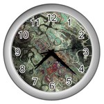 Black Green Grey Abstract Art Marble Texture Wall Clock (Silver) Front