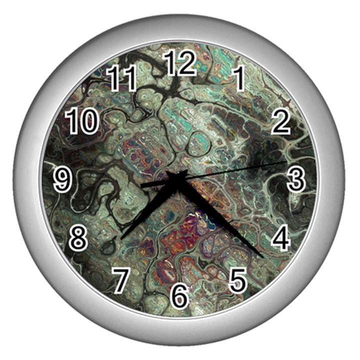 Black Green Grey Abstract Art Marble Texture Wall Clock (Silver)