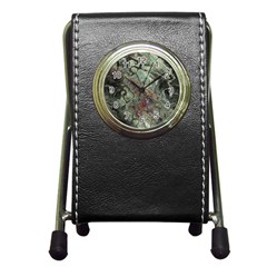 Black Green Grey Abstract Art Marble Texture Pen Holder Desk Clock by SpinnyChairDesigns