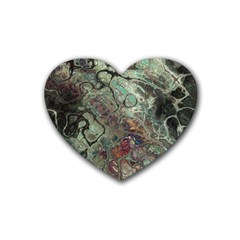 Black Green Grey Abstract Art Marble Texture Rubber Coaster (heart)  by SpinnyChairDesigns