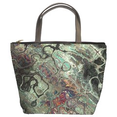 Black Green Grey Abstract Art Marble Texture Bucket Bag by SpinnyChairDesigns