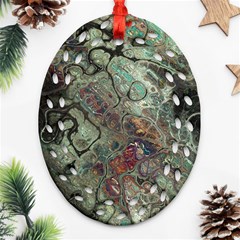 Black Green Grey Abstract Art Marble Texture Oval Filigree Ornament (two Sides) by SpinnyChairDesigns