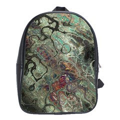 Black Green Grey Abstract Art Marble Texture School Bag (xl) by SpinnyChairDesigns