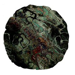 Black Green Grey Abstract Art Marble Texture Large 18  Premium Flano Round Cushions by SpinnyChairDesigns