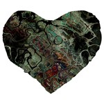 Black Green Grey Abstract Art Marble Texture Large 19  Premium Flano Heart Shape Cushions Back