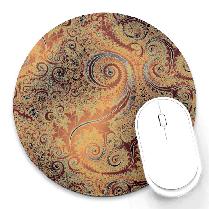 Terra Cotta Persian Orange Spirals Swirls Pattern Round Mousepads