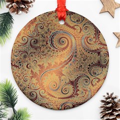 Terra Cotta Persian Orange Spirals Swirls Pattern Ornament (round) by SpinnyChairDesigns