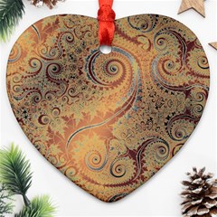 Terra Cotta Persian Orange Spirals Swirls Pattern Ornament (heart) by SpinnyChairDesigns