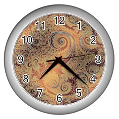 Terra Cotta Persian Orange Spirals Swirls Pattern Wall Clock (silver) by SpinnyChairDesigns