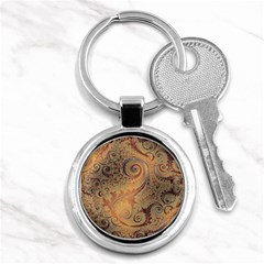 Terra Cotta Persian Orange Spirals Swirls Pattern Key Chain (round) by SpinnyChairDesigns