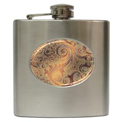 Terra Cotta Persian Orange Spirals Swirls Pattern Hip Flask (6 Oz) by SpinnyChairDesigns