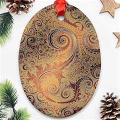 Terra Cotta Persian Orange Spirals Swirls Pattern Oval Ornament (two Sides) by SpinnyChairDesigns