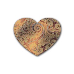 Terra Cotta Persian Orange Spirals Swirls Pattern Rubber Coaster (heart)  by SpinnyChairDesigns