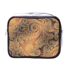 Terra Cotta Persian Orange Spirals Swirls Pattern Mini Toiletries Bag (one Side) by SpinnyChairDesigns