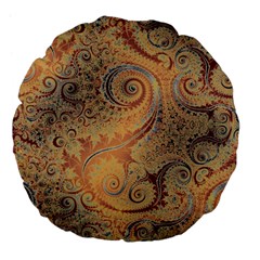 Terra Cotta Persian Orange Spirals Swirls Pattern Large 18  Premium Flano Round Cushions by SpinnyChairDesigns