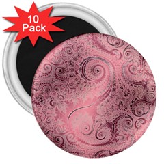 Orchid Pink And Blush Swirls Spirals 3  Magnets (10 Pack)  by SpinnyChairDesigns