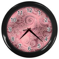 Orchid Pink And Blush Swirls Spirals Wall Clock (black) by SpinnyChairDesigns