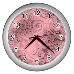 Orchid Pink And Blush Swirls Spirals Wall Clock (silver) by SpinnyChairDesigns