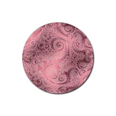 Orchid Pink And Blush Swirls Spirals Rubber Coaster (round)  by SpinnyChairDesigns