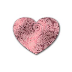 Orchid Pink And Blush Swirls Spirals Rubber Coaster (heart)  by SpinnyChairDesigns