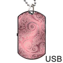 Orchid Pink And Blush Swirls Spirals Dog Tag Usb Flash (one Side) by SpinnyChairDesigns