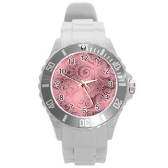 Orchid Pink And Blush Swirls Spirals Round Plastic Sport Watch (l) by SpinnyChairDesigns