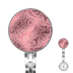 Orchid Pink And Blush Swirls Spirals Stainless Steel Nurses Watch by SpinnyChairDesigns