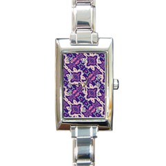 Amethyst And Pink Checkered Stripes Rectangle Italian Charm Watch by SpinnyChairDesigns