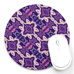 Amethyst And Pink Checkered Stripes Round Mousepads by SpinnyChairDesigns