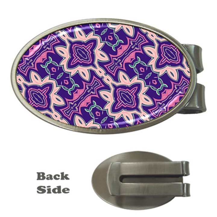 Amethyst and Pink Checkered Stripes Money Clips (Oval) 