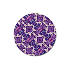 Amethyst And Pink Checkered Stripes Magnet 3  (round) by SpinnyChairDesigns