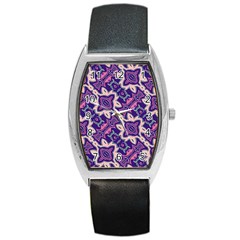 Amethyst And Pink Checkered Stripes Barrel Style Metal Watch by SpinnyChairDesigns