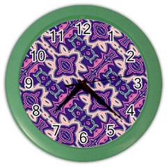 Amethyst And Pink Checkered Stripes Color Wall Clock by SpinnyChairDesigns