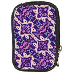 Amethyst And Pink Checkered Stripes Compact Camera Leather Case by SpinnyChairDesigns