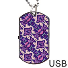 Amethyst And Pink Checkered Stripes Dog Tag Usb Flash (one Side) by SpinnyChairDesigns