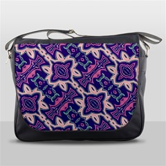 Amethyst And Pink Checkered Stripes Messenger Bag by SpinnyChairDesigns