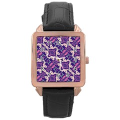 Amethyst And Pink Checkered Stripes Rose Gold Leather Watch  by SpinnyChairDesigns