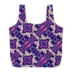 Amethyst And Pink Checkered Stripes Full Print Recycle Bag (l) by SpinnyChairDesigns