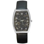 Taupe Umber Abstract Art Swirls Barrel Style Metal Watch Front