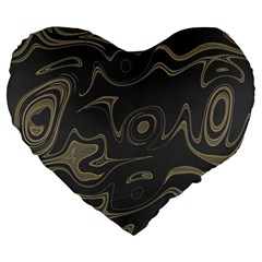 Taupe Umber Abstract Art Swirls Large 19  Premium Flano Heart Shape Cushions by SpinnyChairDesigns