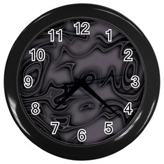 Dark Plum And Black Abstract Art Swirls Wall Clock (black) by SpinnyChairDesigns