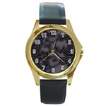 Dark Plum and Black Abstract Art Swirls Round Gold Metal Watch Front