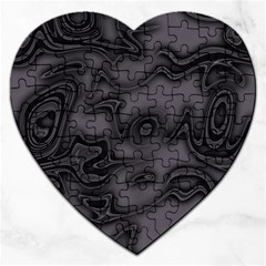 Dark Plum And Black Abstract Art Swirls Jigsaw Puzzle (heart) by SpinnyChairDesigns