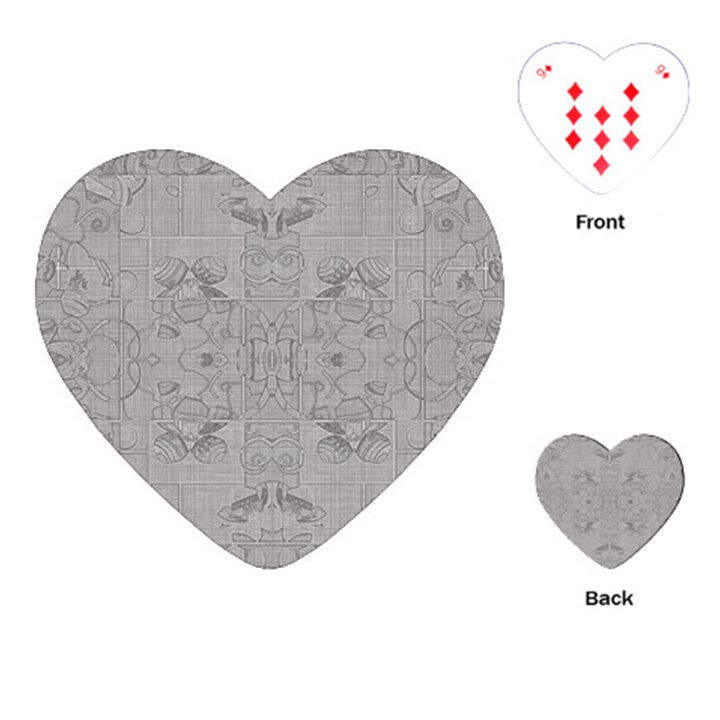 Silver Grey Decorative Floral Pattern Playing Cards Single Design (Heart)