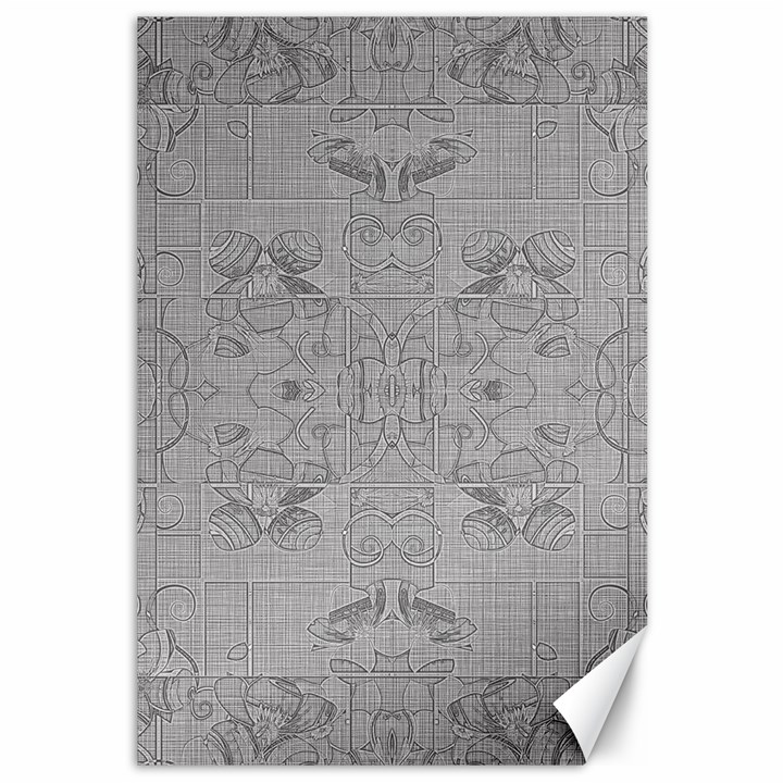 Silver Grey Decorative Floral Pattern Canvas 12  x 18 