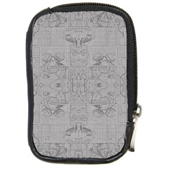 Silver Grey Decorative Floral Pattern Compact Camera Leather Case by SpinnyChairDesigns