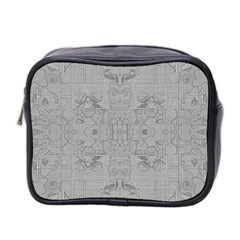 Silver Grey Decorative Floral Pattern Mini Toiletries Bag (two Sides) by SpinnyChairDesigns