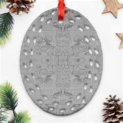 Silver Grey Decorative Floral Pattern Oval Filigree Ornament (two Sides) by SpinnyChairDesigns