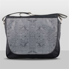 Silver Grey Decorative Floral Pattern Messenger Bag by SpinnyChairDesigns