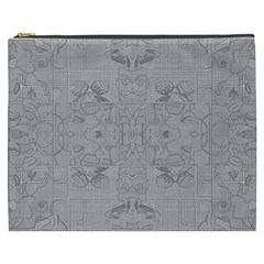 Silver Grey Decorative Floral Pattern Cosmetic Bag (xxxl) by SpinnyChairDesigns